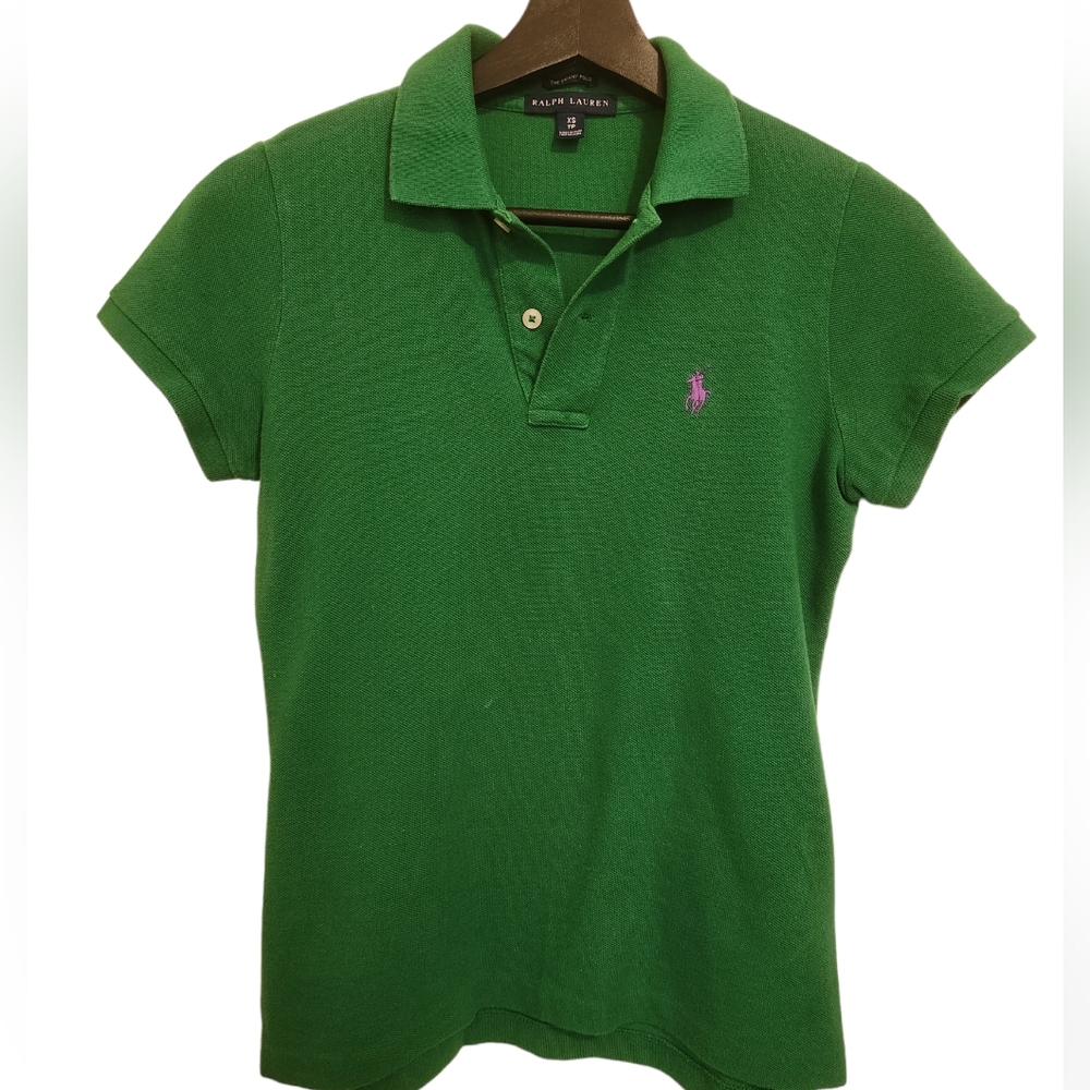 Ralph Lauren Green Shortsleeve Polo Shirt With Purple Embroidered Logo X-Small